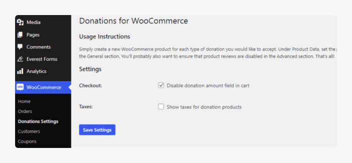 Screenshot of Potent Donations for WooCommerce plugin on WordPress