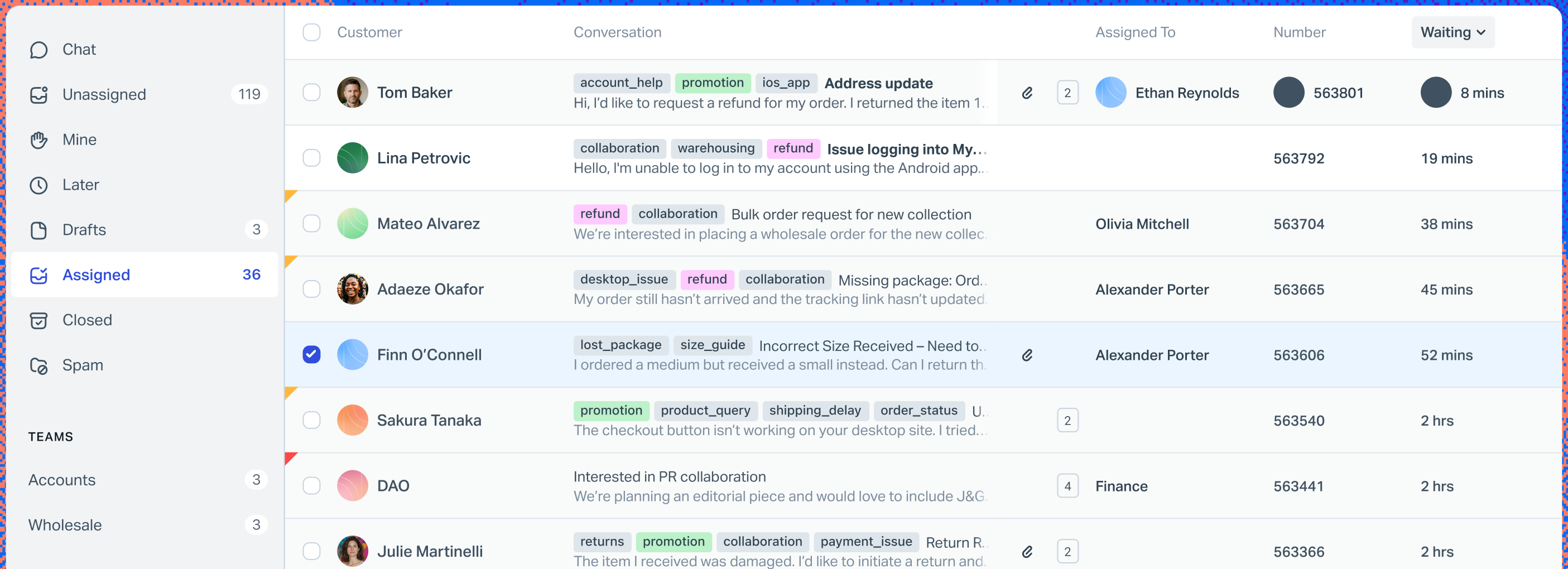 Help Scout shared inbox with tagged, assigned conversations and waiting times