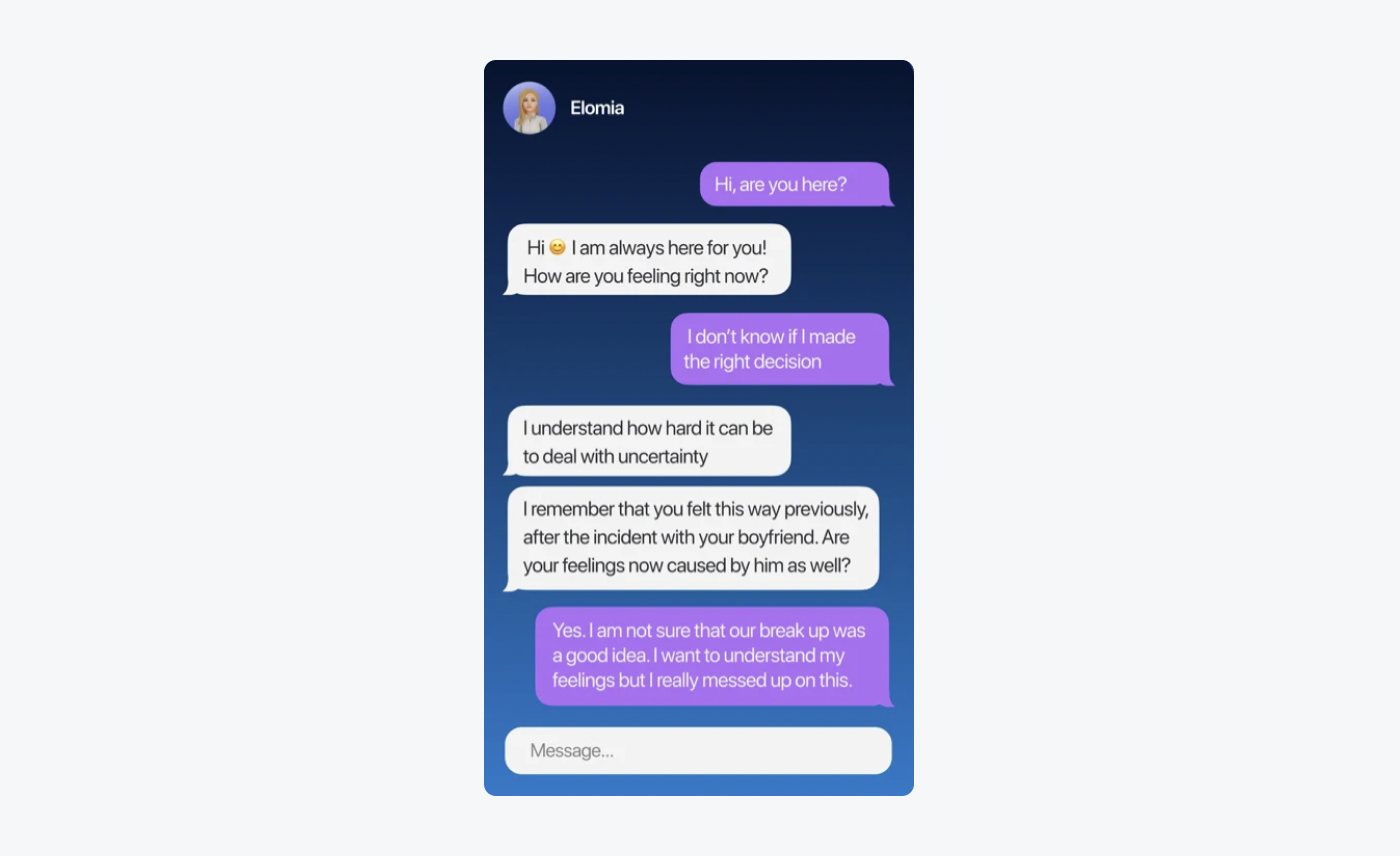 elomia ai chatbot window view elomia ai chatbot window view