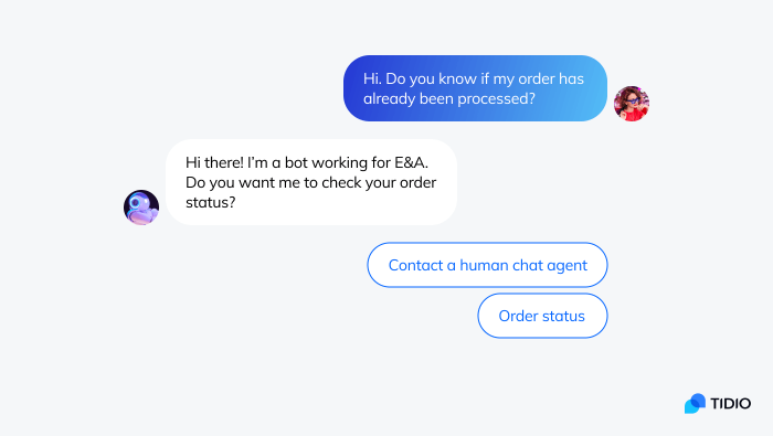 Example of an answered customer message scenario in chat widget