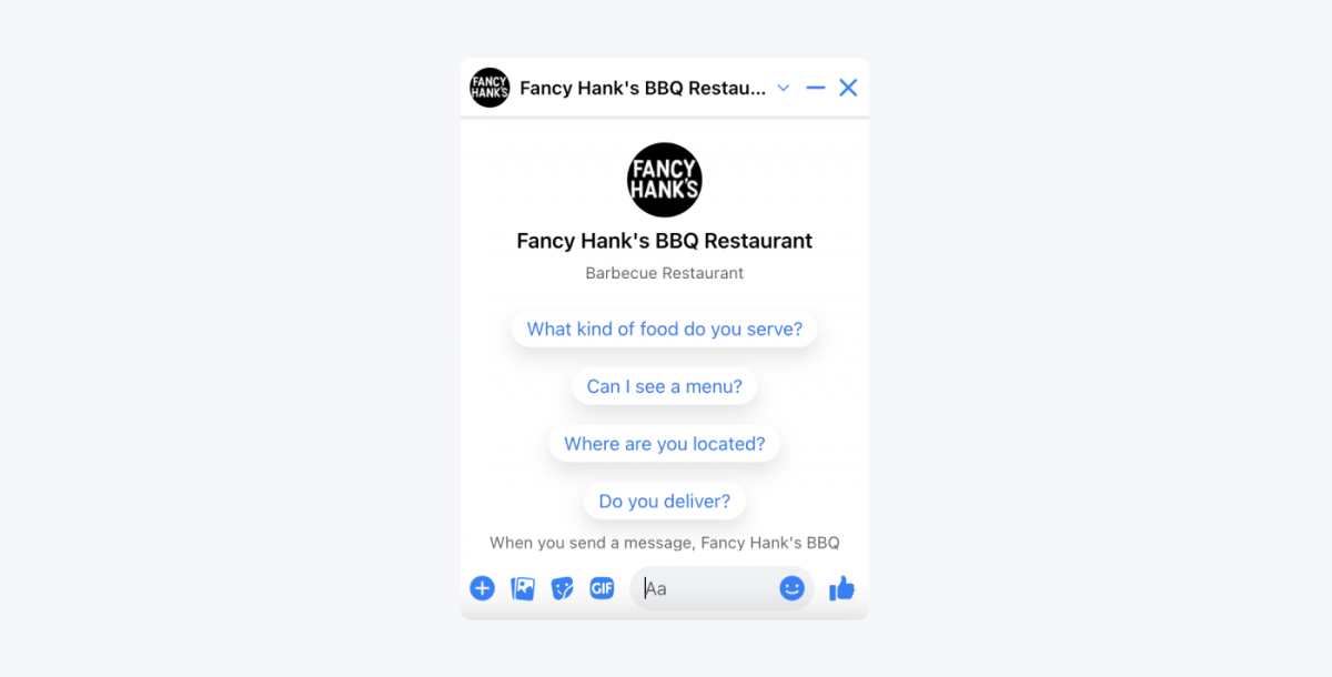 Restaurant chatbot example from Fancy's Hank