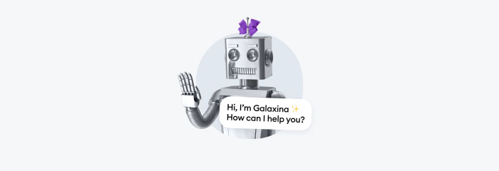A robot that says "Hi, I'm Galaxina. How can I help you?"