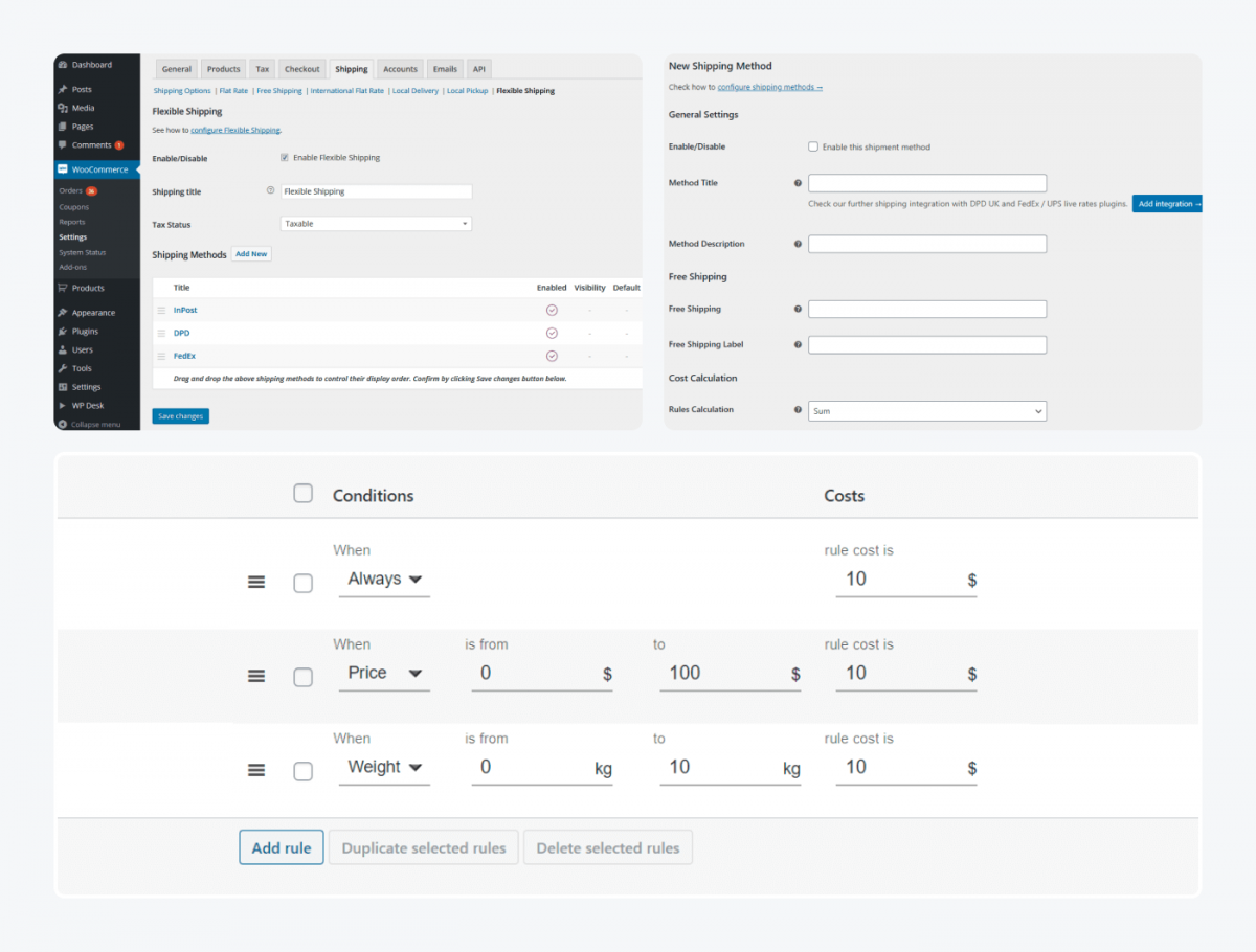 Panel previews of Flexible Shipping