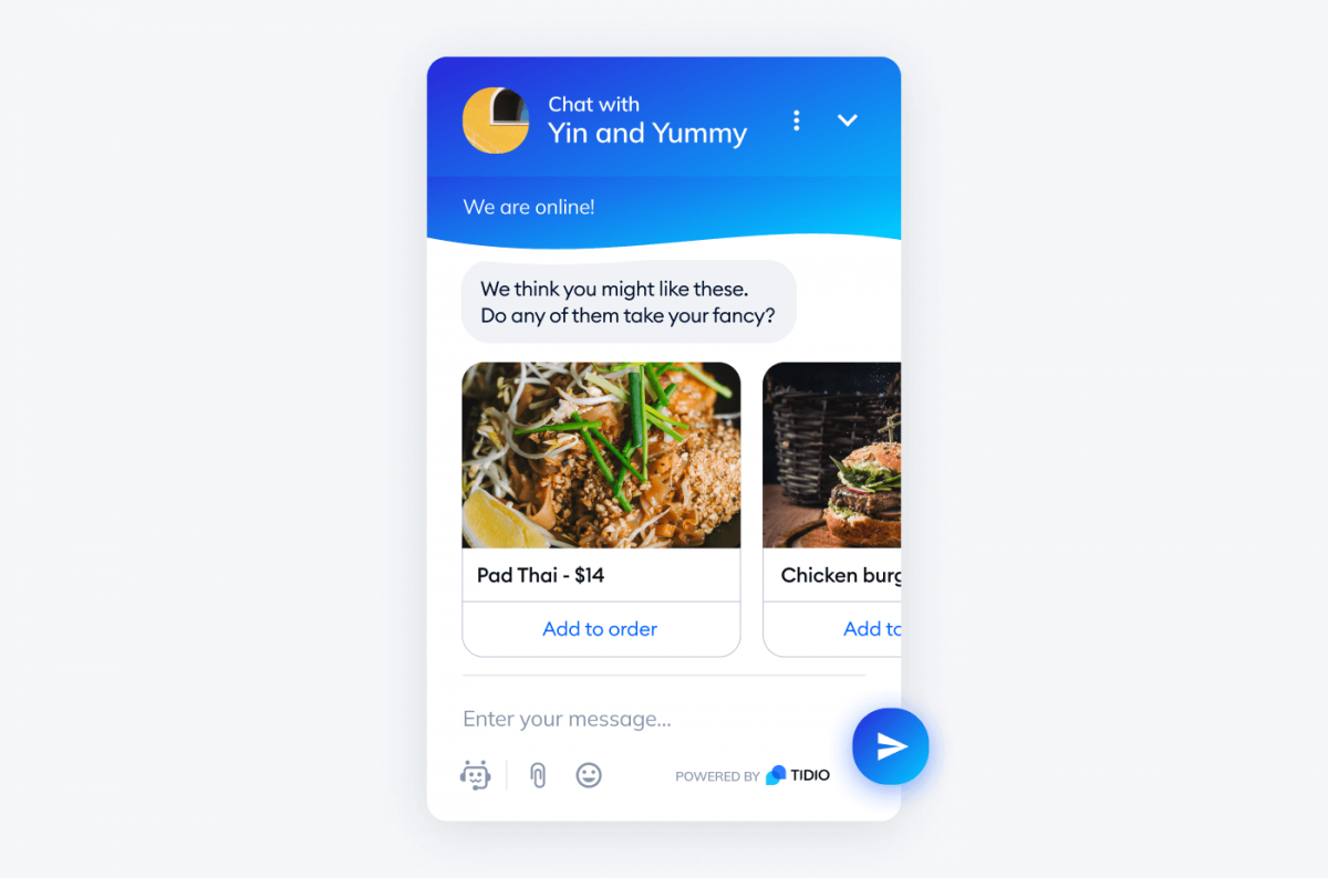 Restaurant chatbot example that suggests menu items
