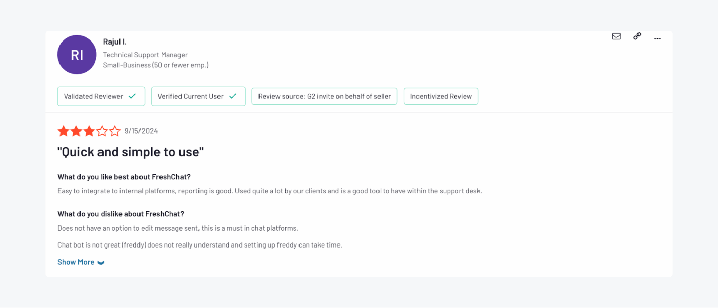 Freshchat user review 2
