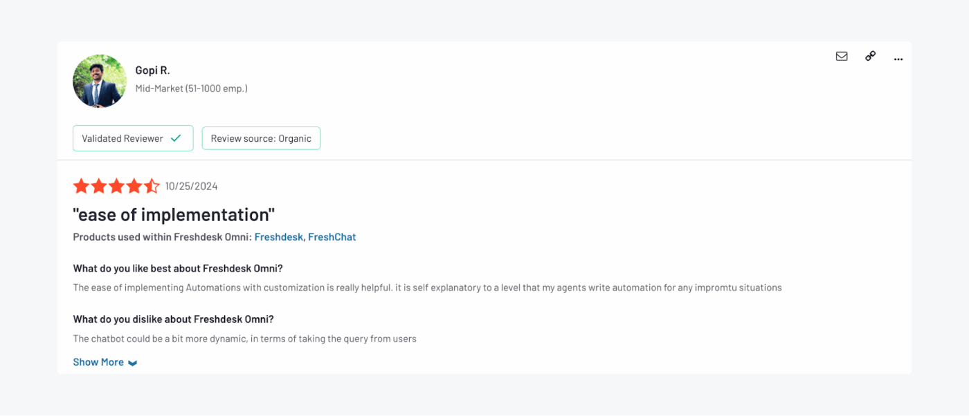 Freshchat user review