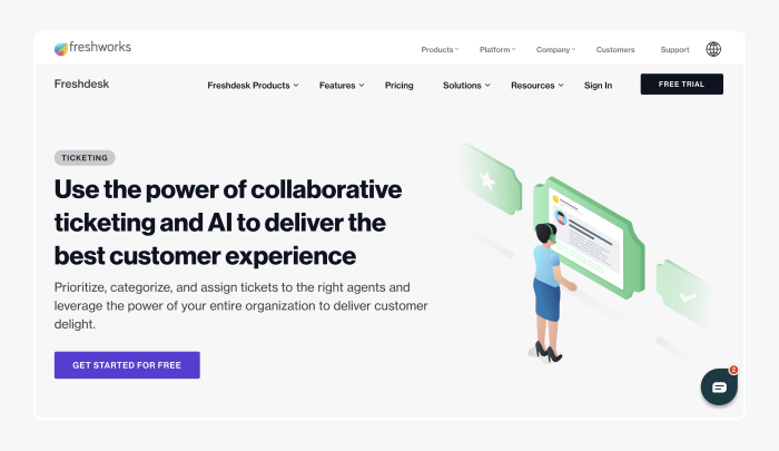 Screenshot of Freshdesk homepage