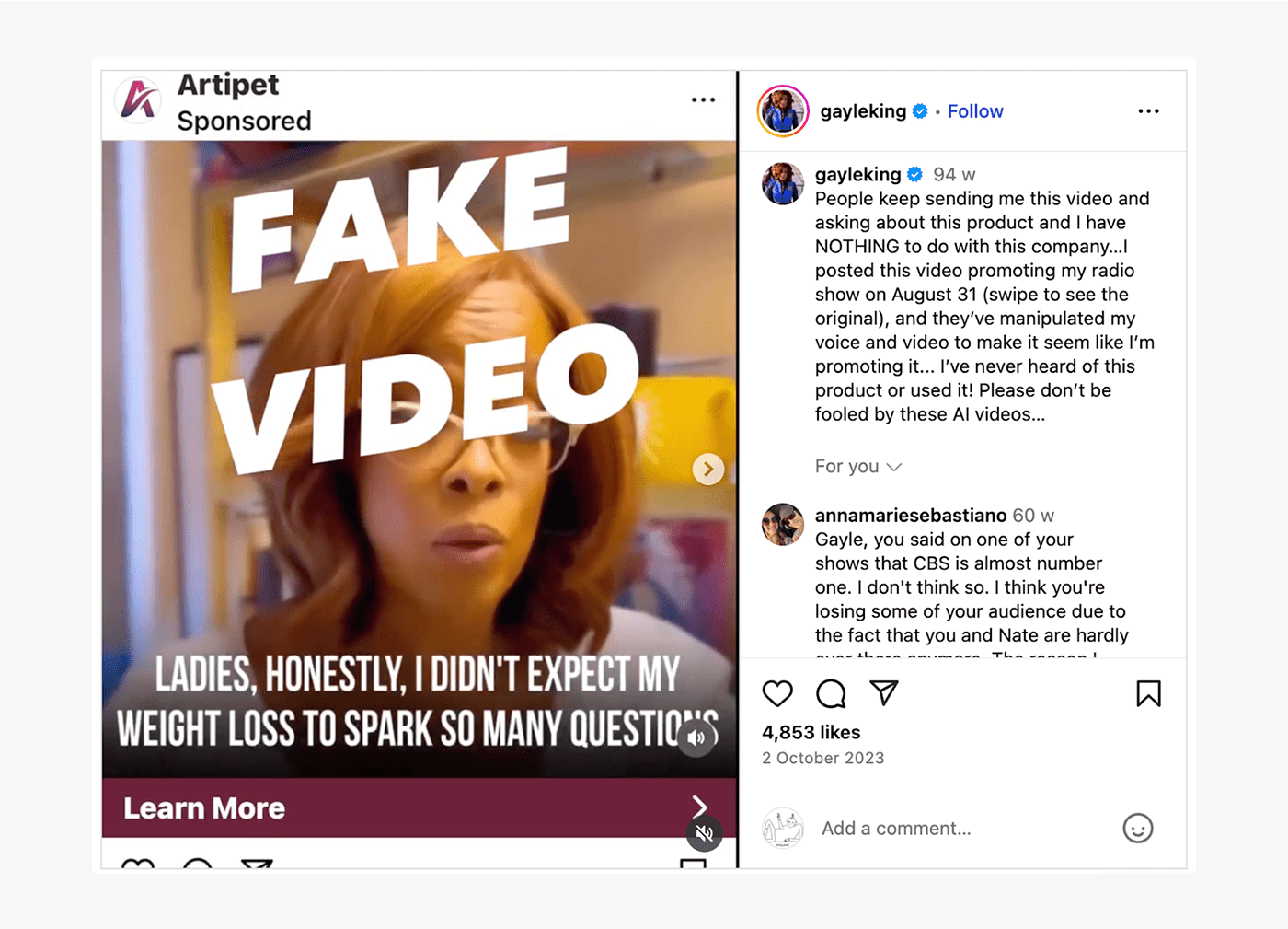 Gayle King's Instagram post