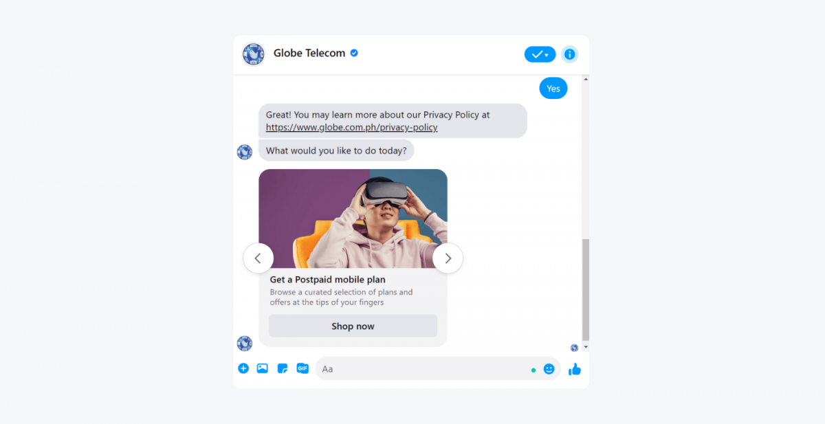 Globe Telecom chatbot example