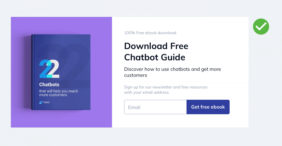 Tidio opt-in form used to build an email list of people interested in chatbots.