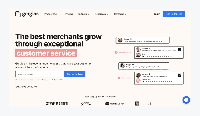 Screenshot of Gorgias homepage