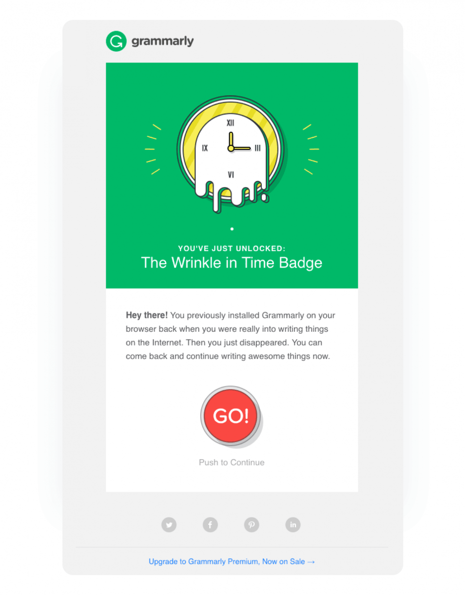A real-life example of a re-engagement email campaign from Grammarly