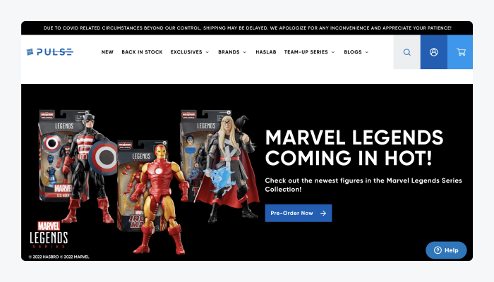 Hasbro ejemplo tienda shopify Página principal de Hasbro Pulse