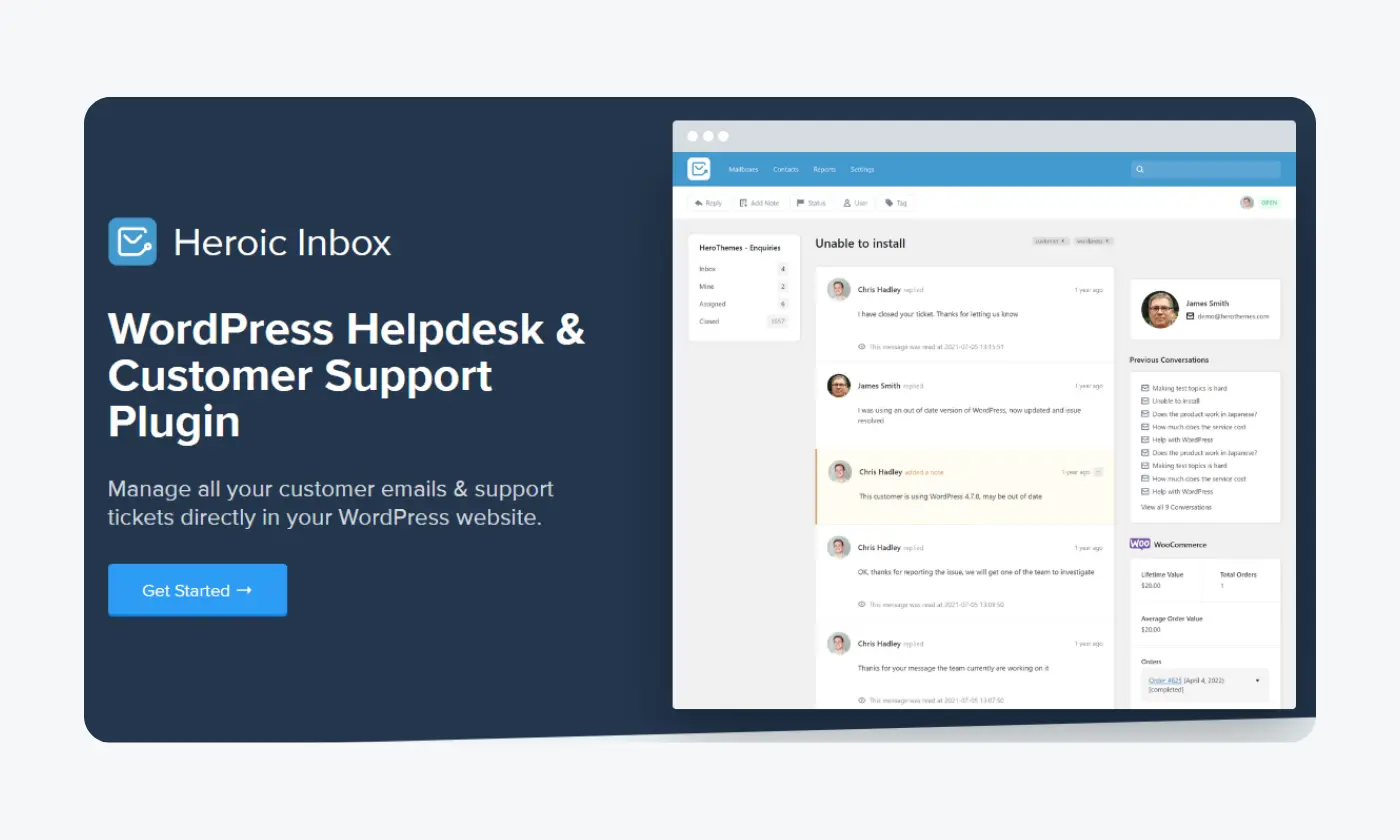 A screenshot of Heroic Inbox home page