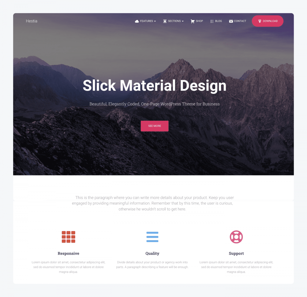 Hestia WordPress theme screenshot