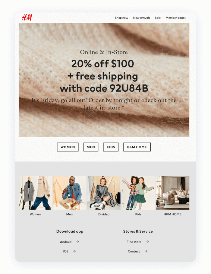 Email design example from H&M