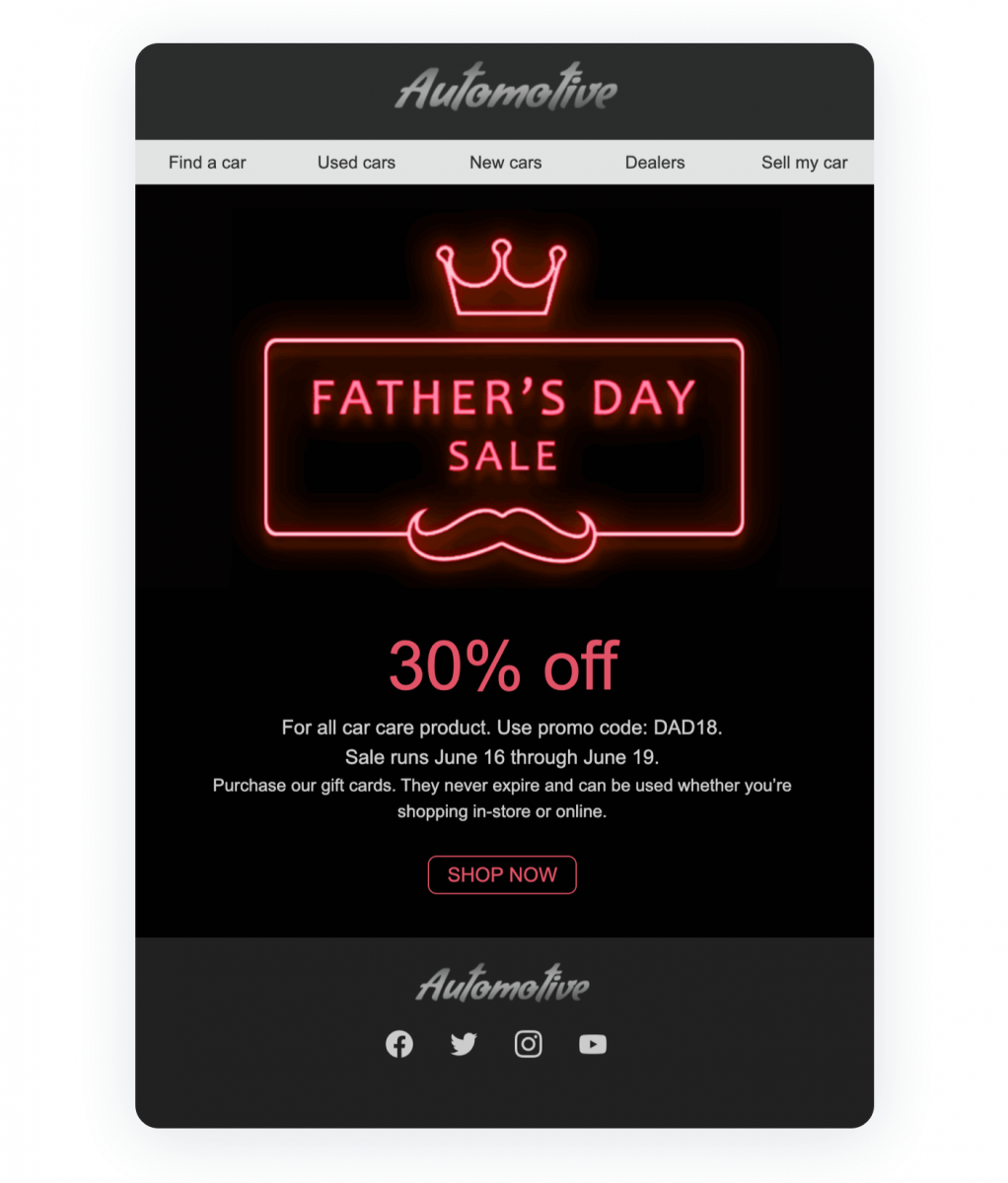 An example of a seasonal promo email template