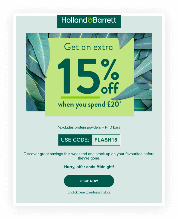 Email design example from Holland & Barrett