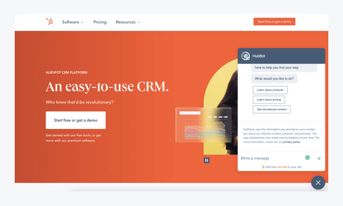 Screenshot of Hubspot CRM homepage