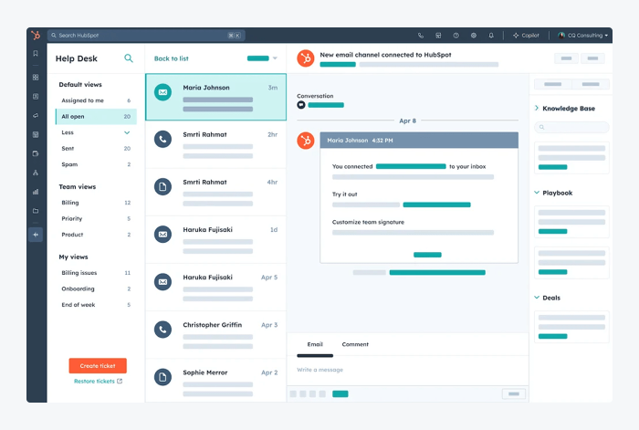HubSpot platform interface example.