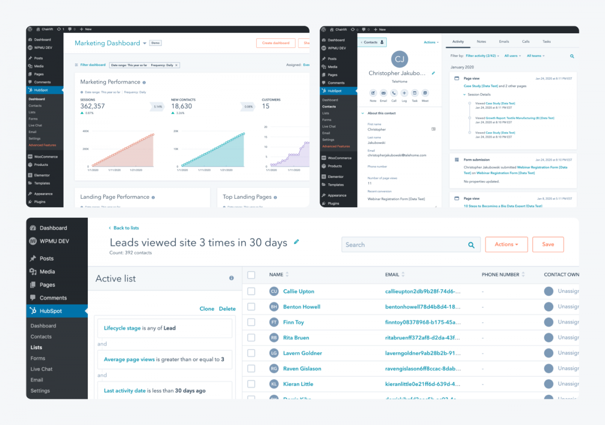 Panel previews of HubSpot Integration