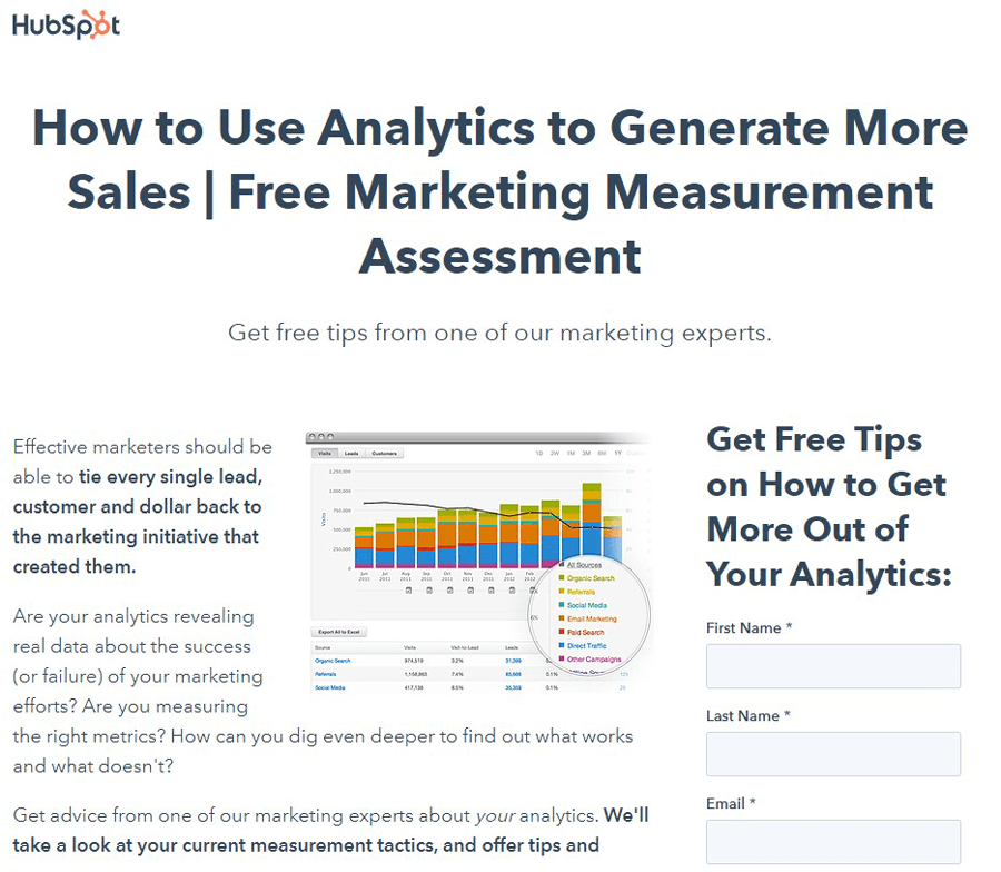 A lead generation landing page example (HubSpot)