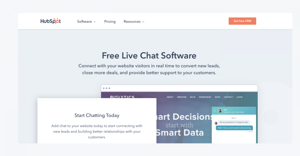 HubSpot Chat's homepage