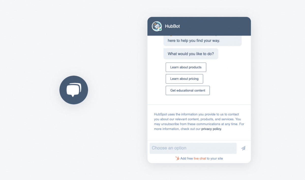 Chat widget de Hubspot Widget e icono de chat de HubSpot