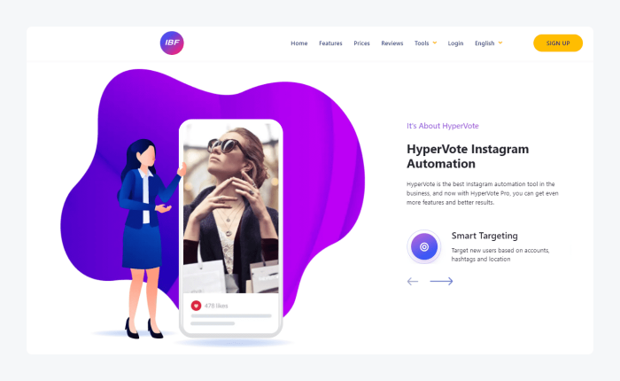 image shows hypervote instagram automation landing page screenshot