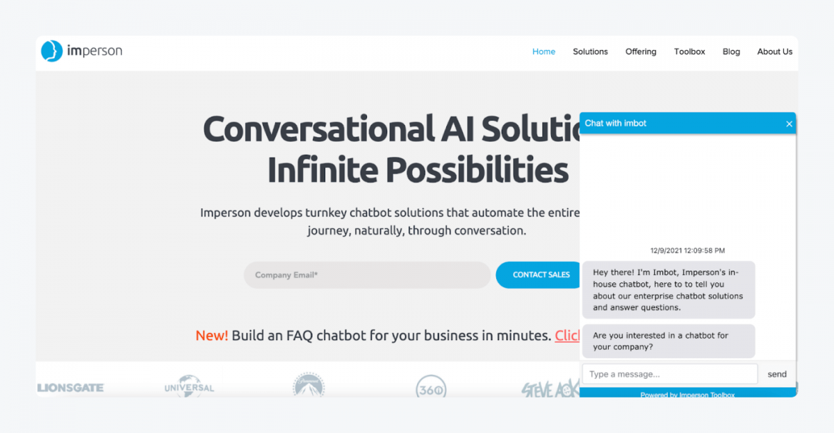 Imperson landing page screenshot