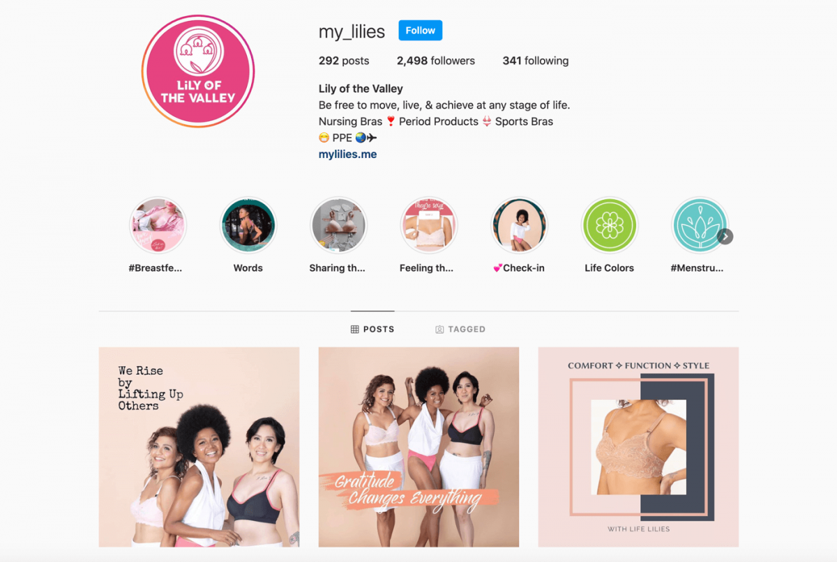 The Instagram profile of the underwear store
