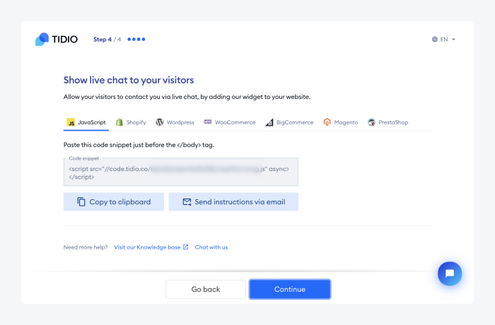 implementar el chat en tu web y en tu página de Facebook con tidio implementar el chat en su sitio web y en su página de Facebook