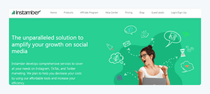 instamber instagram automation image shows instamber instagram automation landing page screenshot