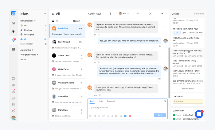 image shows intercom's ticketing system