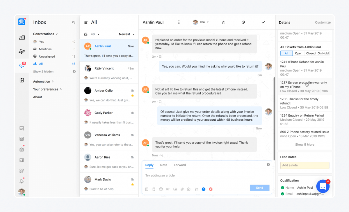 Intercom AI customer service company dashboard