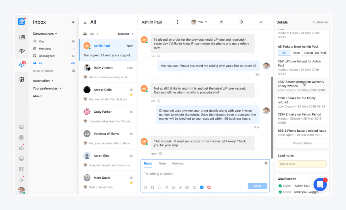 Intercom customer service solution panel