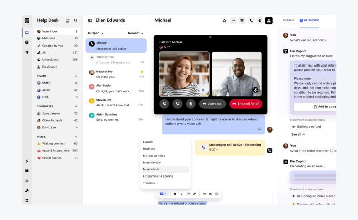 Intercom Fin interface example