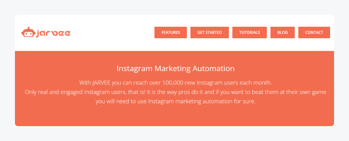 image shows jarvee instagram automation landing page screenshot
