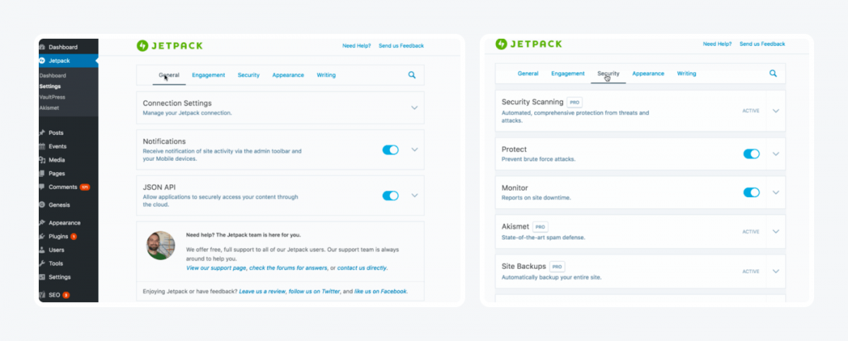 Jetpack settings in wordpress