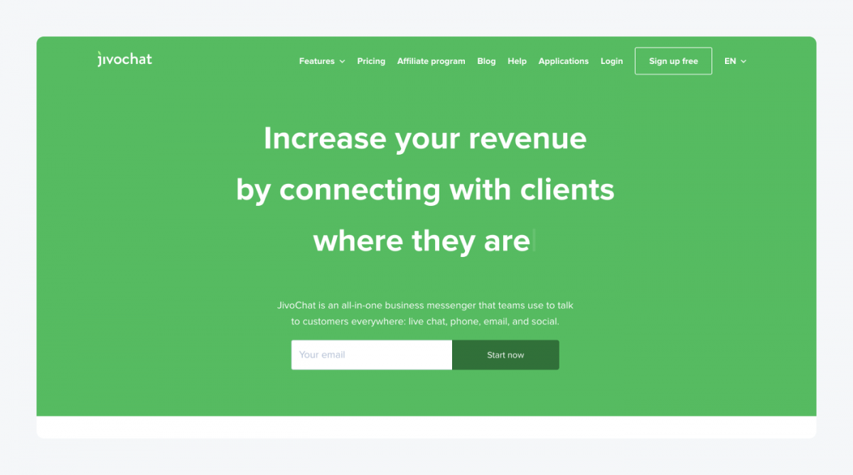 Jivo Chat's homepage