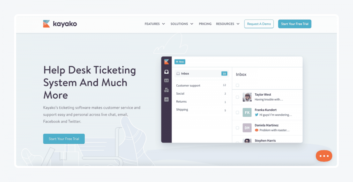 Kayako ticketing system homepage