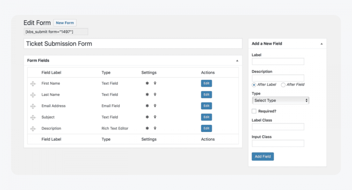 KB support ticketing system dashboard