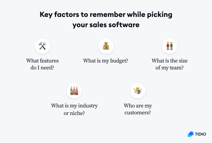 image shows key factors to remember while picking sales software