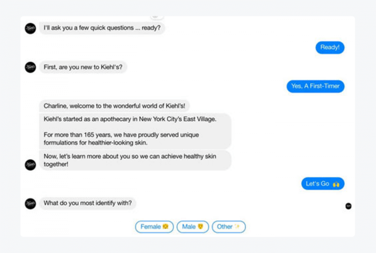 Chatbot example from Kiehl's