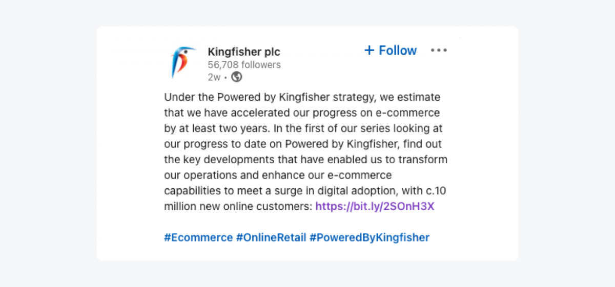 Kinfisher plc twitter message