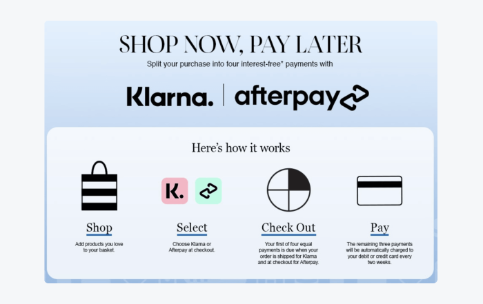 shop now, pay later option on Sephora's page