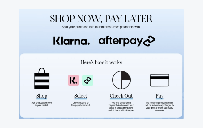 shop now, pay later option on shop now, pay later option on Sephora's page