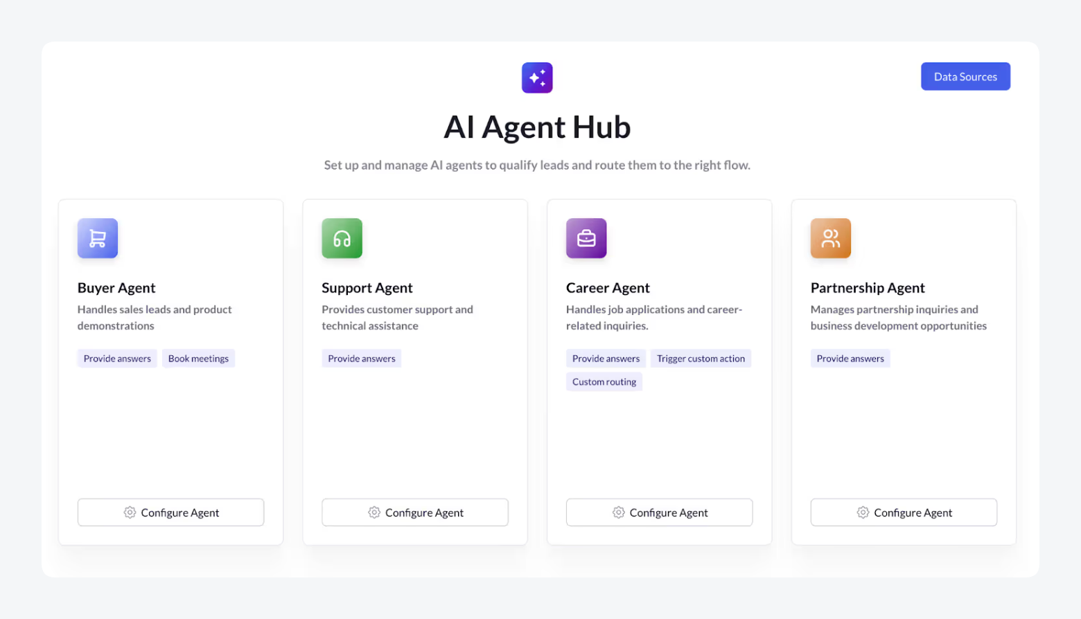 Knock AI Agent Hub showing buyer, support, career, and partnership agents