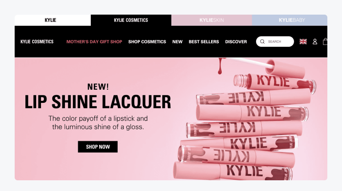 kylie cosmetics ejemplo de tienda en shopify Página de inicio de Kylie Cosmetics