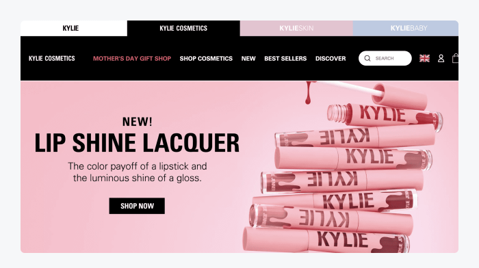 Kylie Cosmetics' homepage